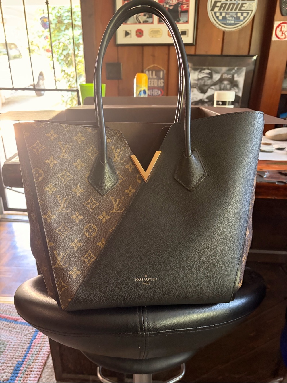 Louis Vuitton Brown Monogram & Black Leather V-Tote